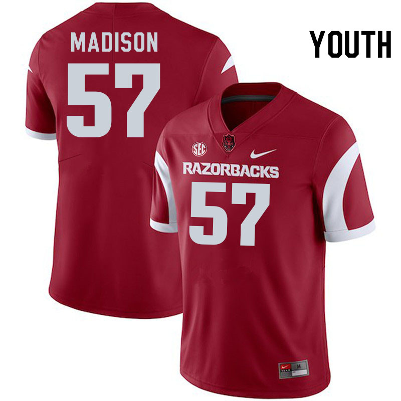 Youth #57 Zuri Madison Arkansas Razorbacks College Football Jerseys Stitched-Cardinal